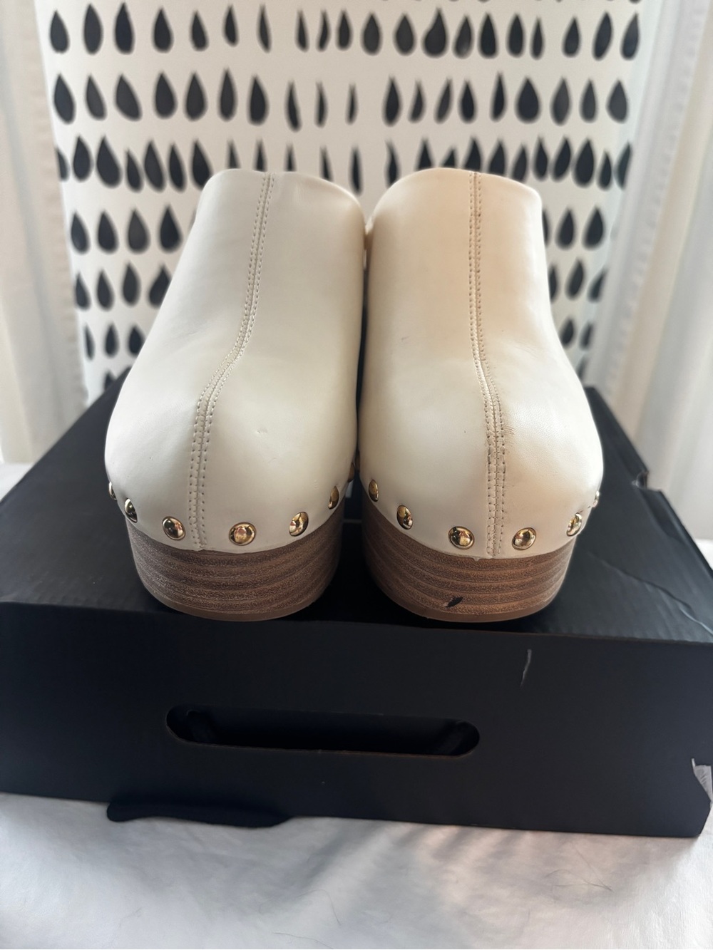 Off White Platform Clogs with Gold Studs - Picture 2 of 7